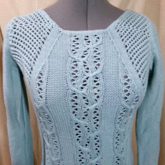 BETWEEN ME & YOU Crochet Sweater Top XS Blue Anthropologie Scoop neck Boho Summe - Picture 1 of 5